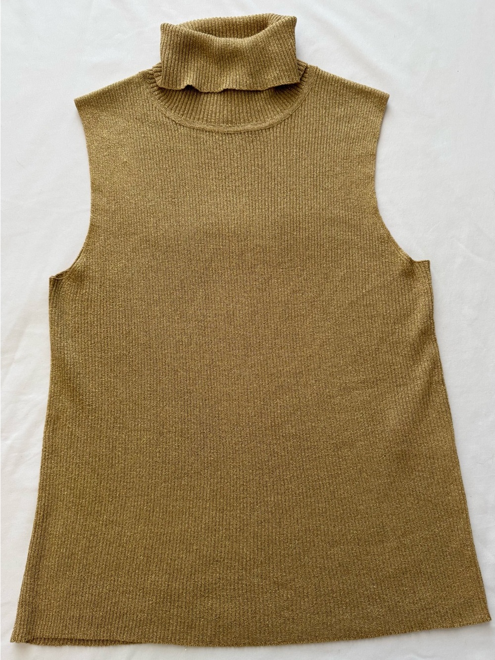 Petite Sophisticate Gold Metallic Sleeveless Turtleneck Sweater Top Size S